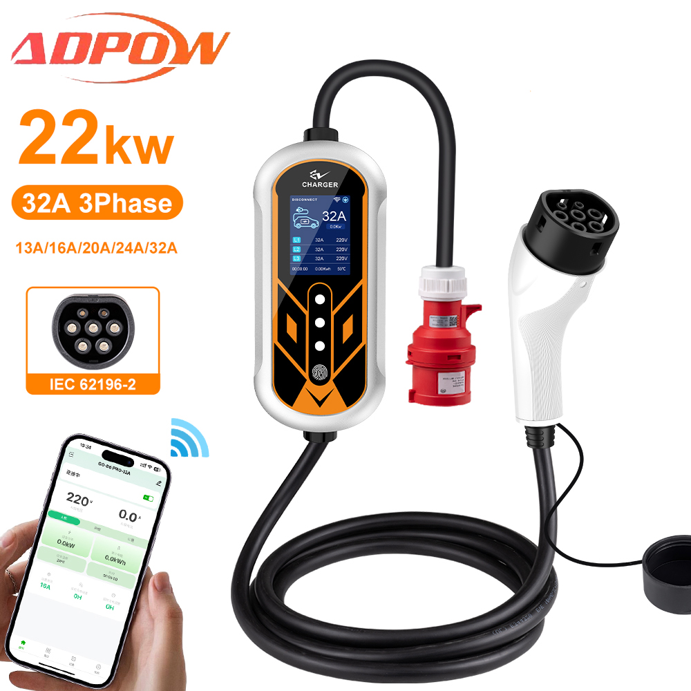 Portable Ev Charger 32A Type 2 Cee Plug - ADPOW Przenośne ładowarki EV 32A Type2